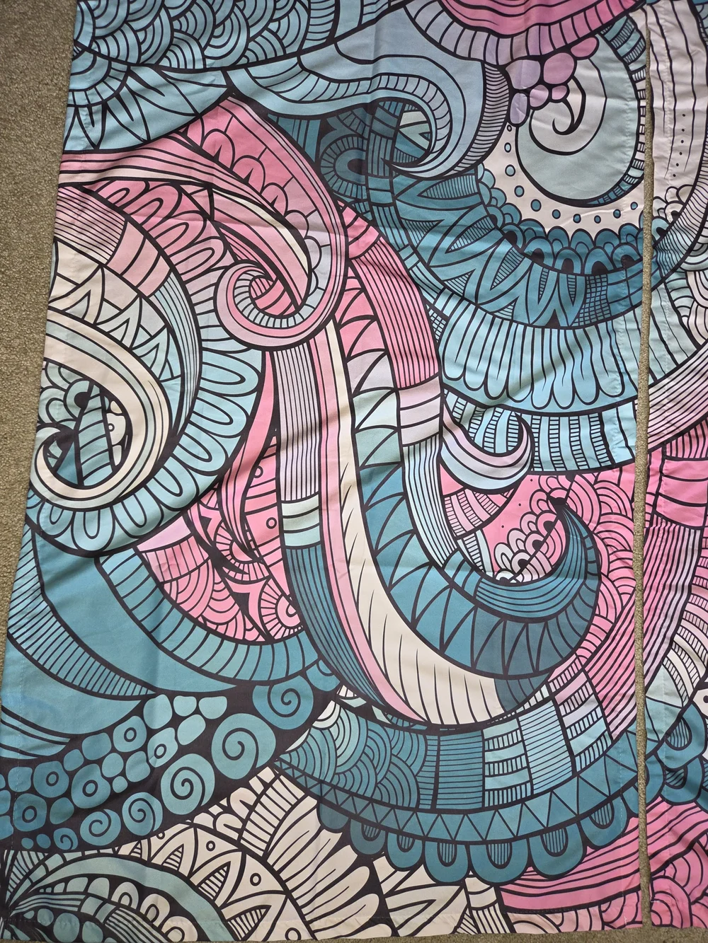 Whimsical Swirl Pattern Curtain in Blue, Pink & Cream